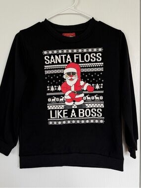 Santa Floss Like A Boss Black Holiday Black Sweatshirt graphic print boys 9-10